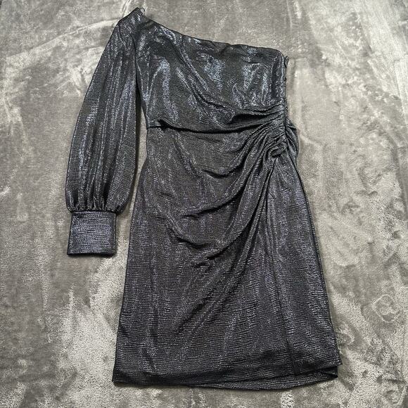 NW Nightway‎ Dress Womens 6 Navy Metallic One Shoulder Cocktail Mini - Picture 1 of 10